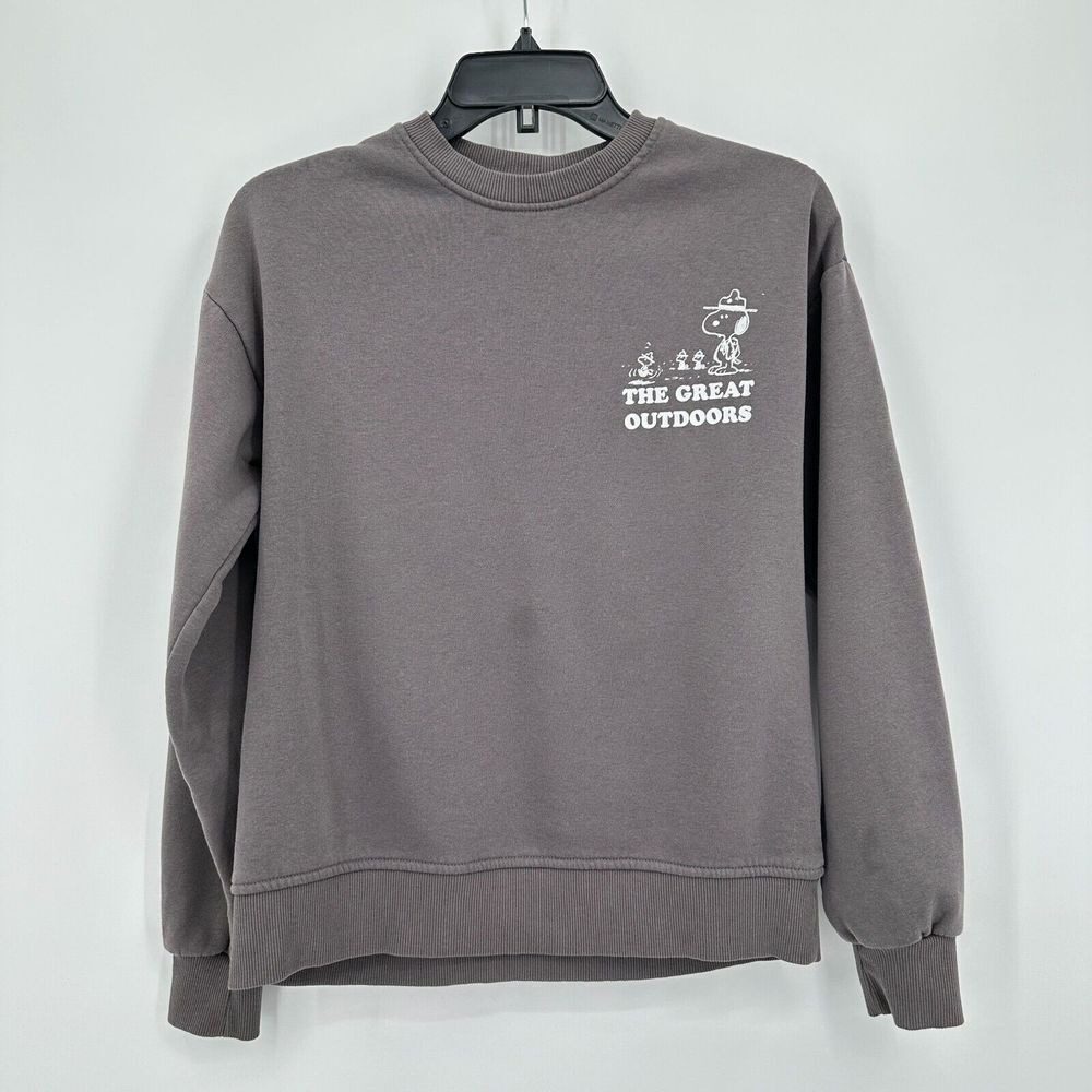 Peanuts Sweatshirt Womens 0/2 Gray The Great Outdoors Graphic Print Cropped‎